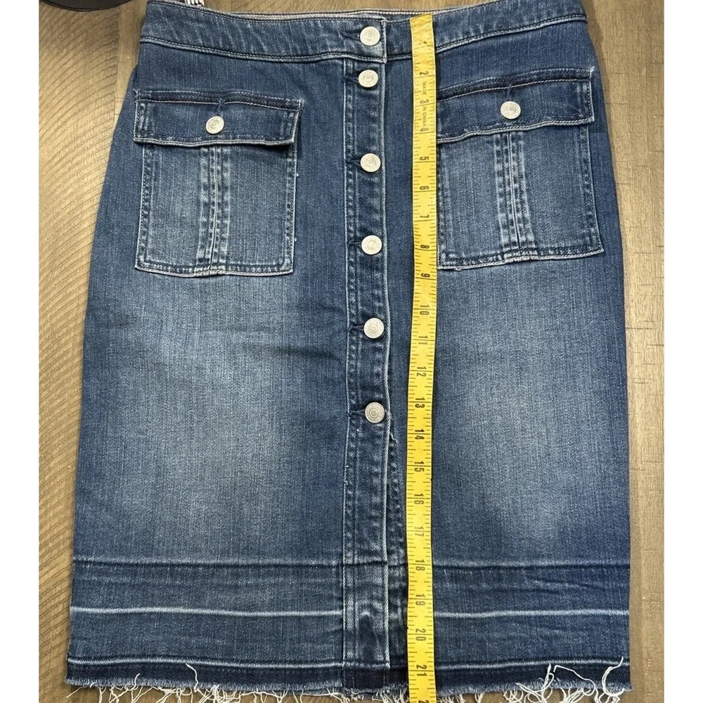 Abercrombie & Fitch Y2K Button Front Denim Skirt Women's Blue Soft Frayed Hem 29